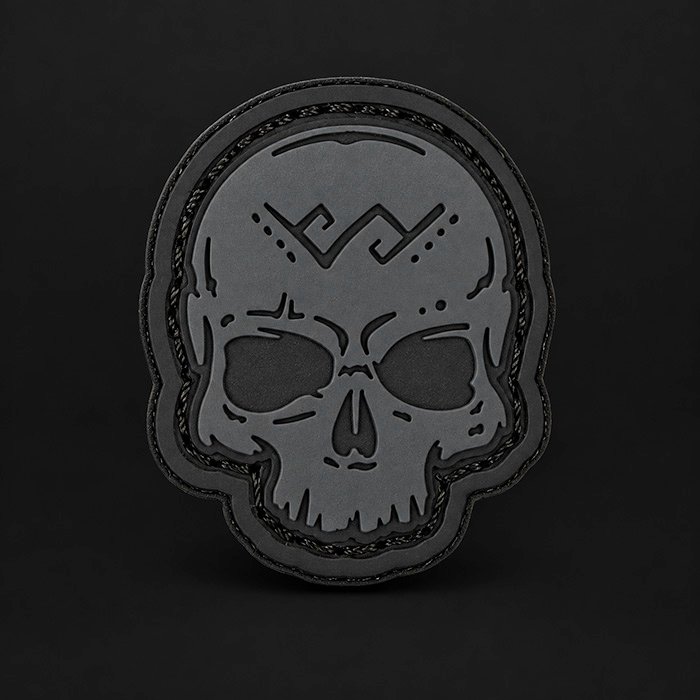 PVC antsiuvas Pagan Skull pilkas