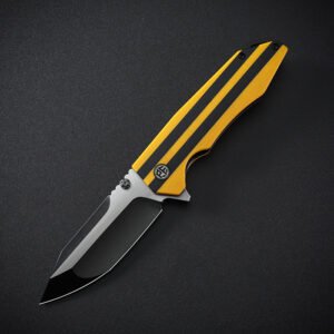 Sulankstomas peilis Mocado Petrified Fish PFP08 juodi ašmenys geltona G10 rankena EDC peilis