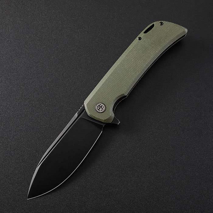 Sulankstomas peilis Tunny Petrified Fish PFB05 juodi ašmenys Micarta rankena EDC peilis
