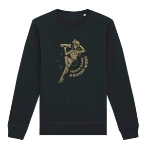 Juodas PAGAN™ džemperis „Droppin Bombs“ – priekinis vaizdas su pin-up stiliaus iliustracija ir užrašu „Droppin Bombs & Bangin Moms“.